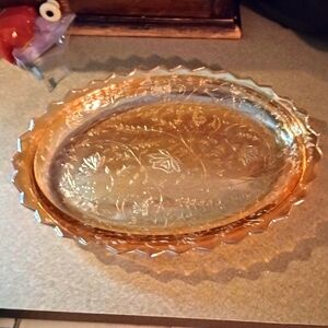 Elegant Vintage Jeanette Gold-Tinted Glass Serving Platter